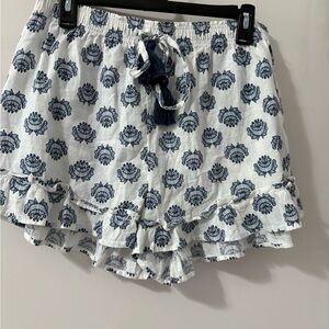 Women's White and Blue Printed Sleep Shorts